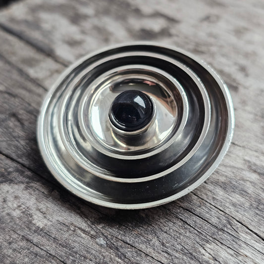 1960s Vintage Modernist Silver & Hawk's Eye Brooch by Finnish Holger Lindström 1963