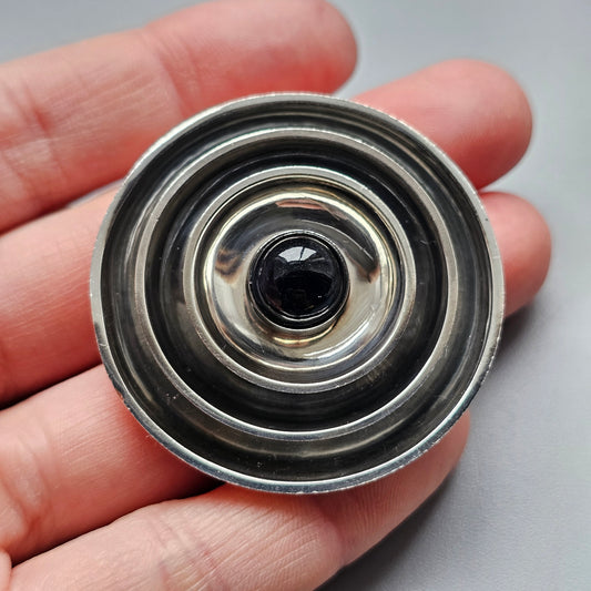 1960s Vintage Modernist Silver & Hawk's Eye Brooch by Finnish Holger Lindström 1963