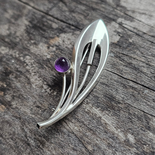 1960s Finnish Modernist Silver Amethyst Flower Brooch by Erik Granit & Co 1962