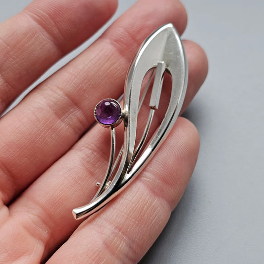 1960s Finnish Modernist Silver Amethyst Flower Brooch by Erik Granit & Co 1962