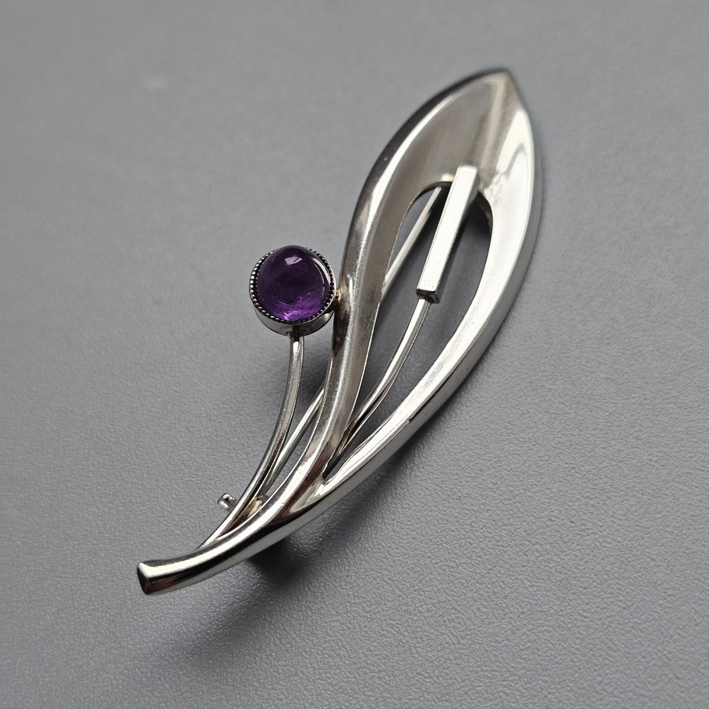 1960s Finnish Modernist Silver Amethyst Flower Brooch by Erik Granit & Co 1962