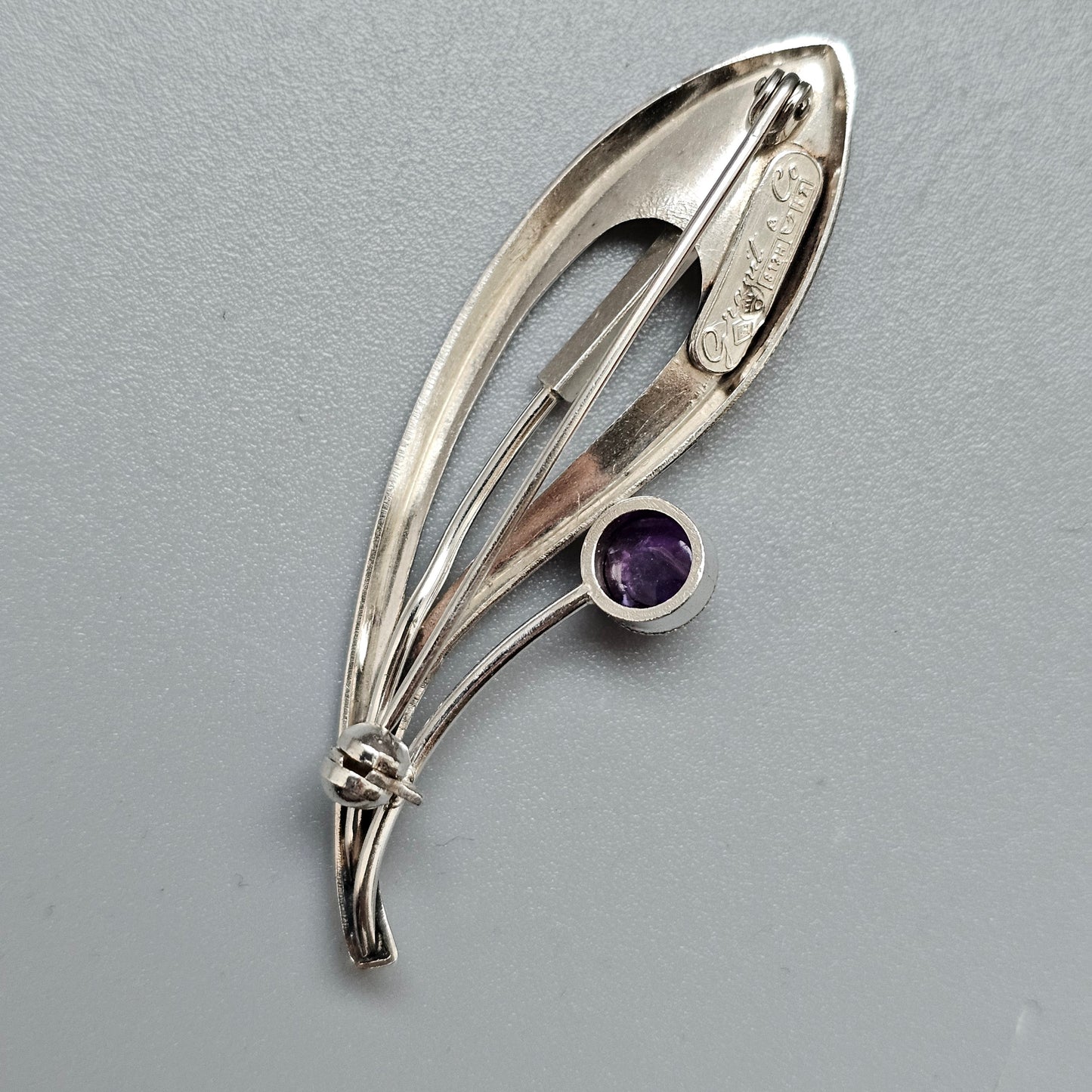 1960s Finnish Modernist Silver Amethyst Flower Brooch by Erik Granit & Co 1962