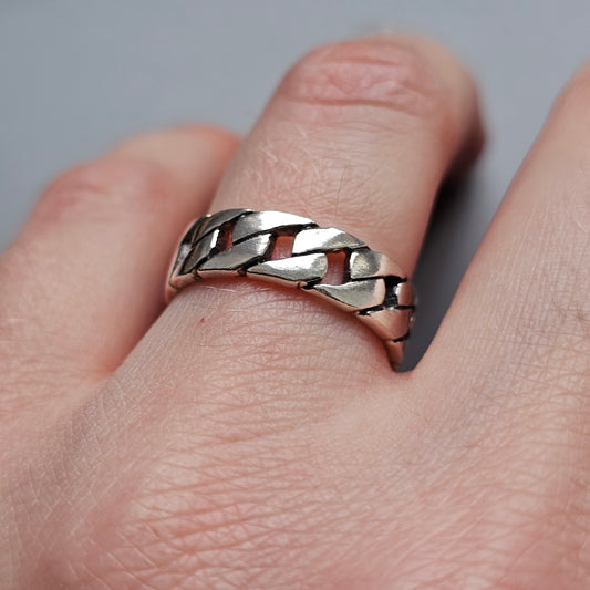 Curb Link Chain Sterling Silver Ring