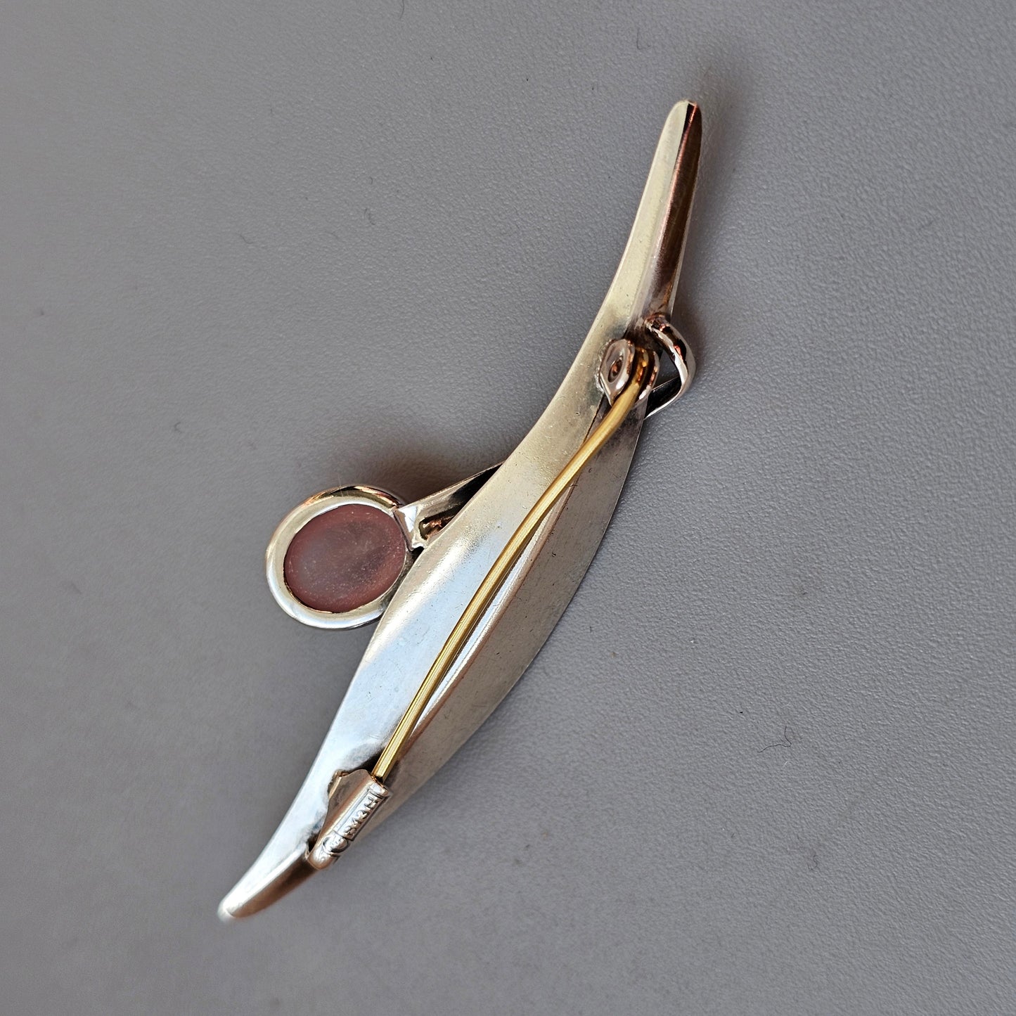 Finnish 1960s Modernist Silver Rose Quartz Flower Brooch by Elis Kauppi Kupittaan Kulta