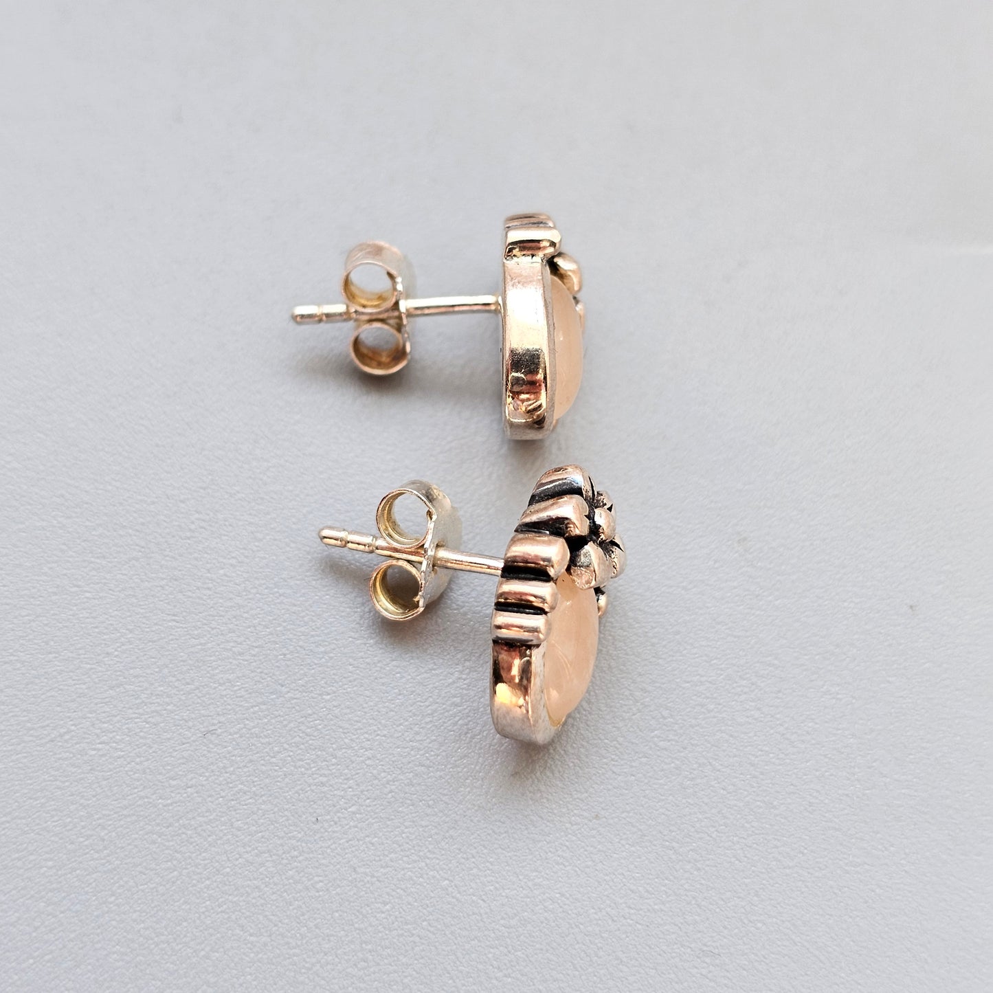 Contemporary Scandinavian Sterling Silver Rose Quartz Stud Earrings