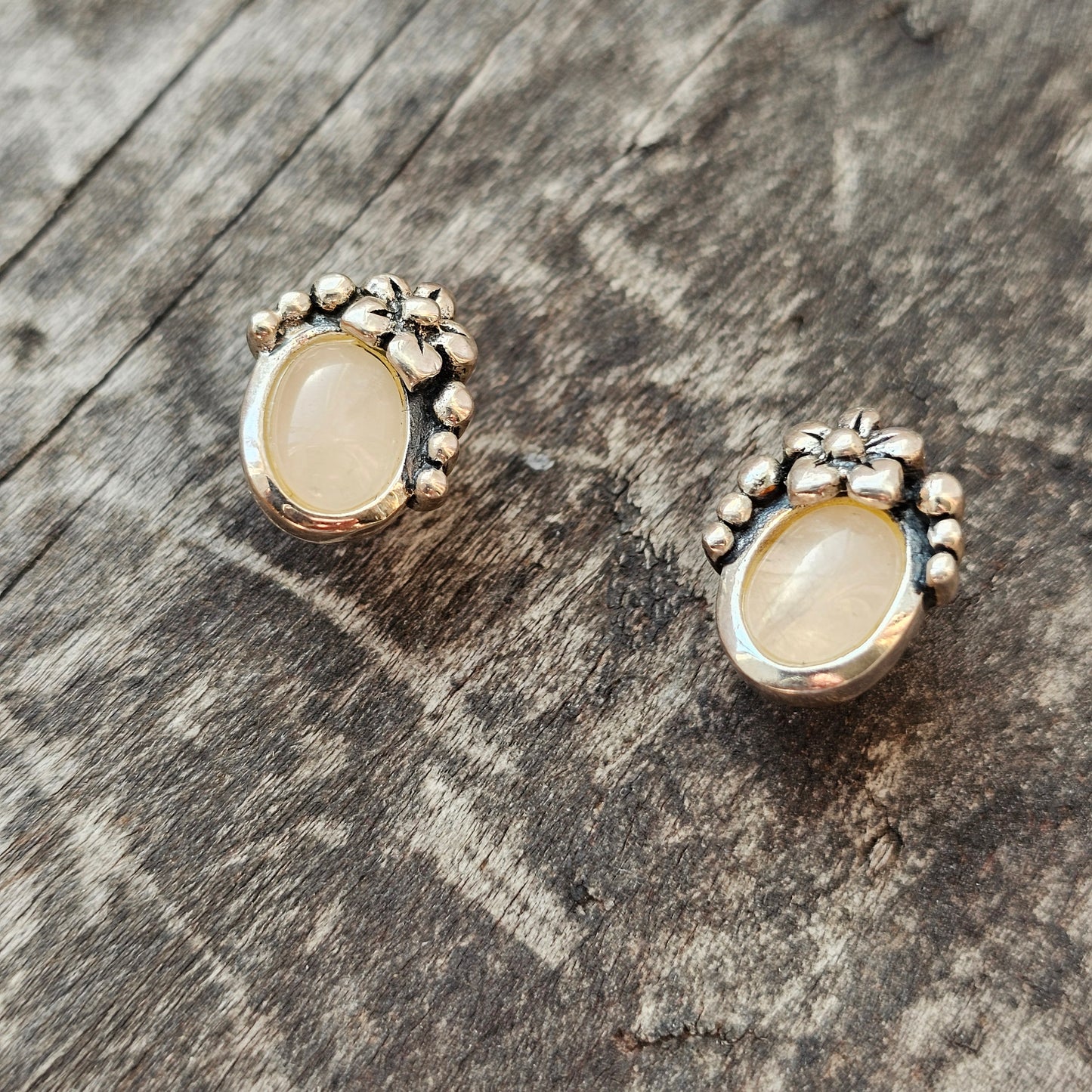 Contemporary Scandinavian Sterling Silver Rose Quartz Stud Earrings