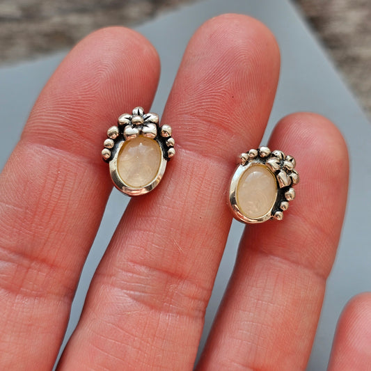 Contemporary Scandinavian Sterling Silver Rose Quartz Stud Earrings