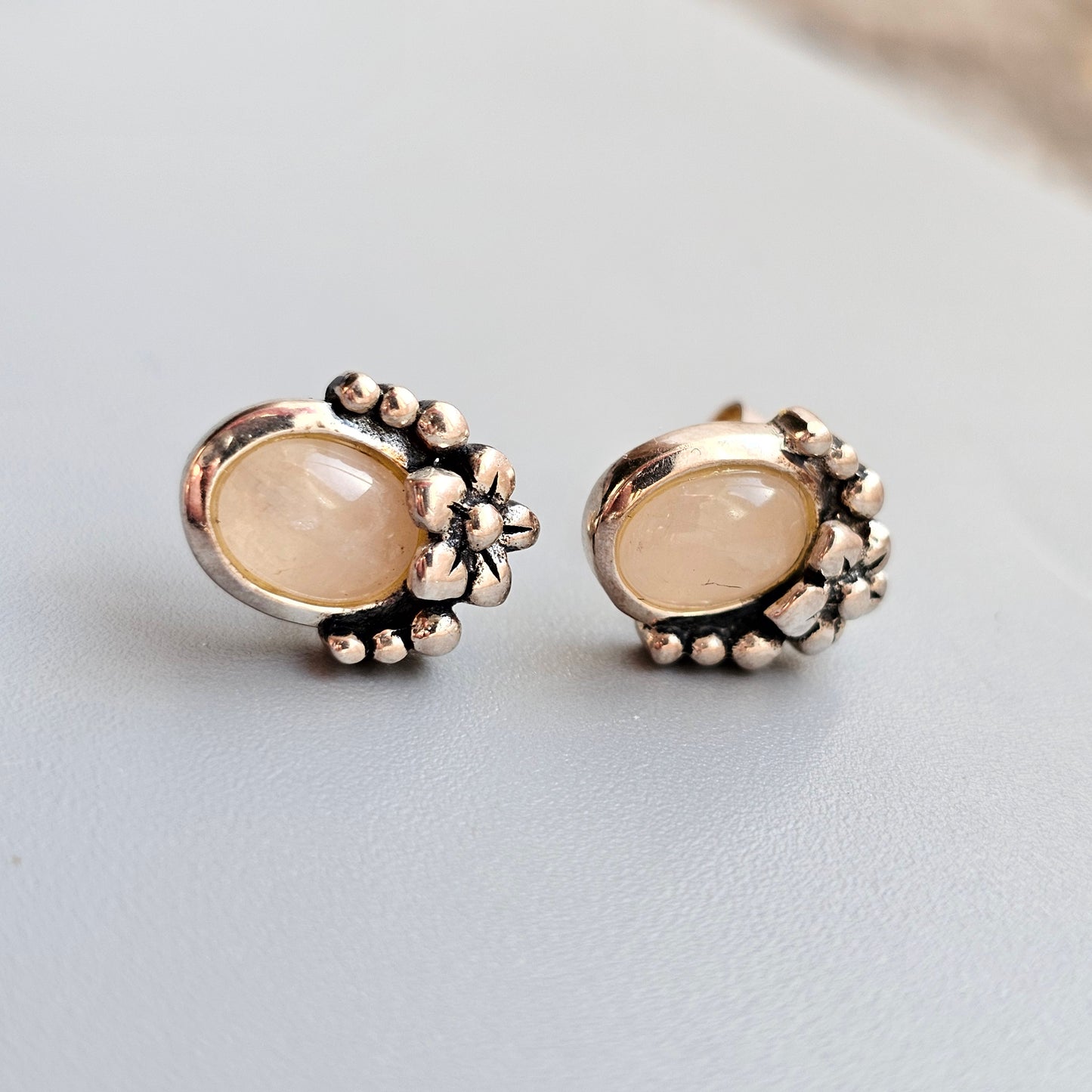 Contemporary Scandinavian Sterling Silver Rose Quartz Stud Earrings