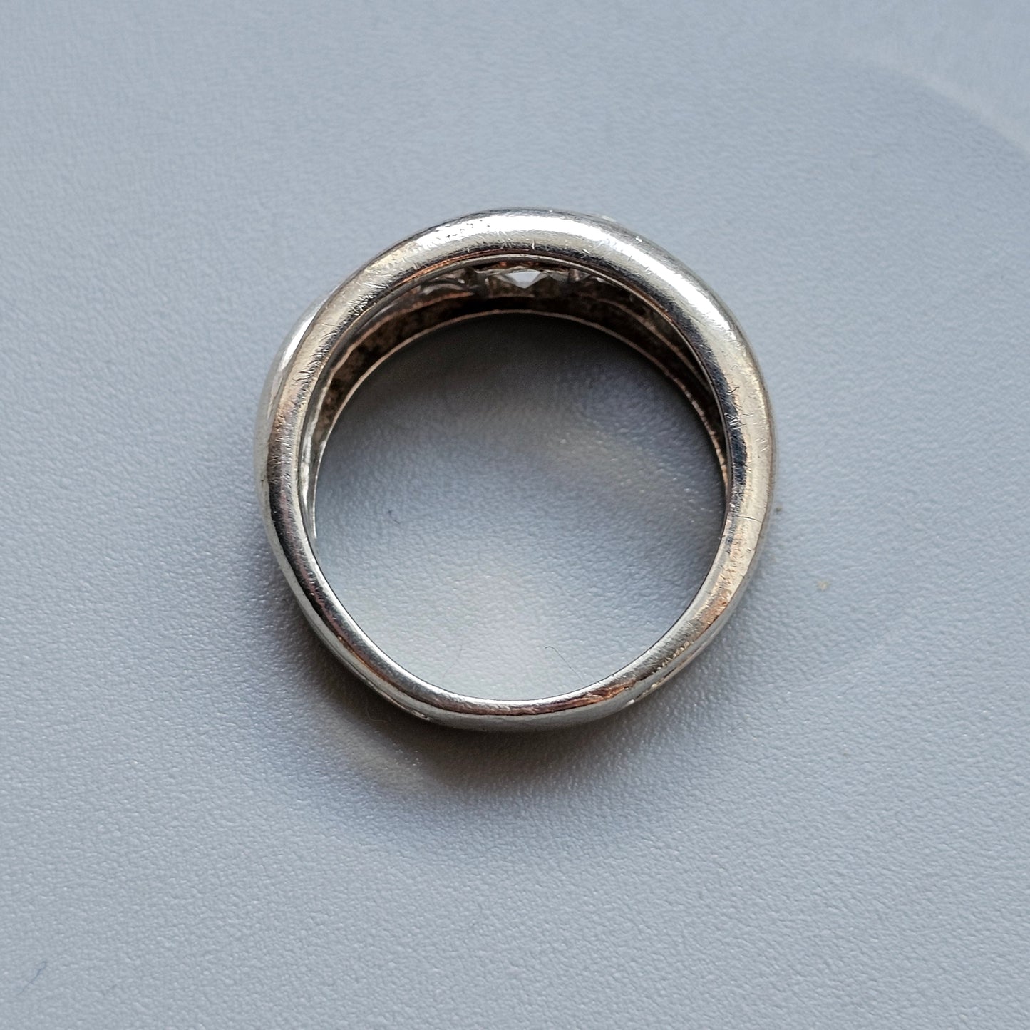 Contemporary Sterling Silver & Princess Cut Cubic Zirconia Ring  - UK Ring Size O 1/2 - US Ring Size 7.5