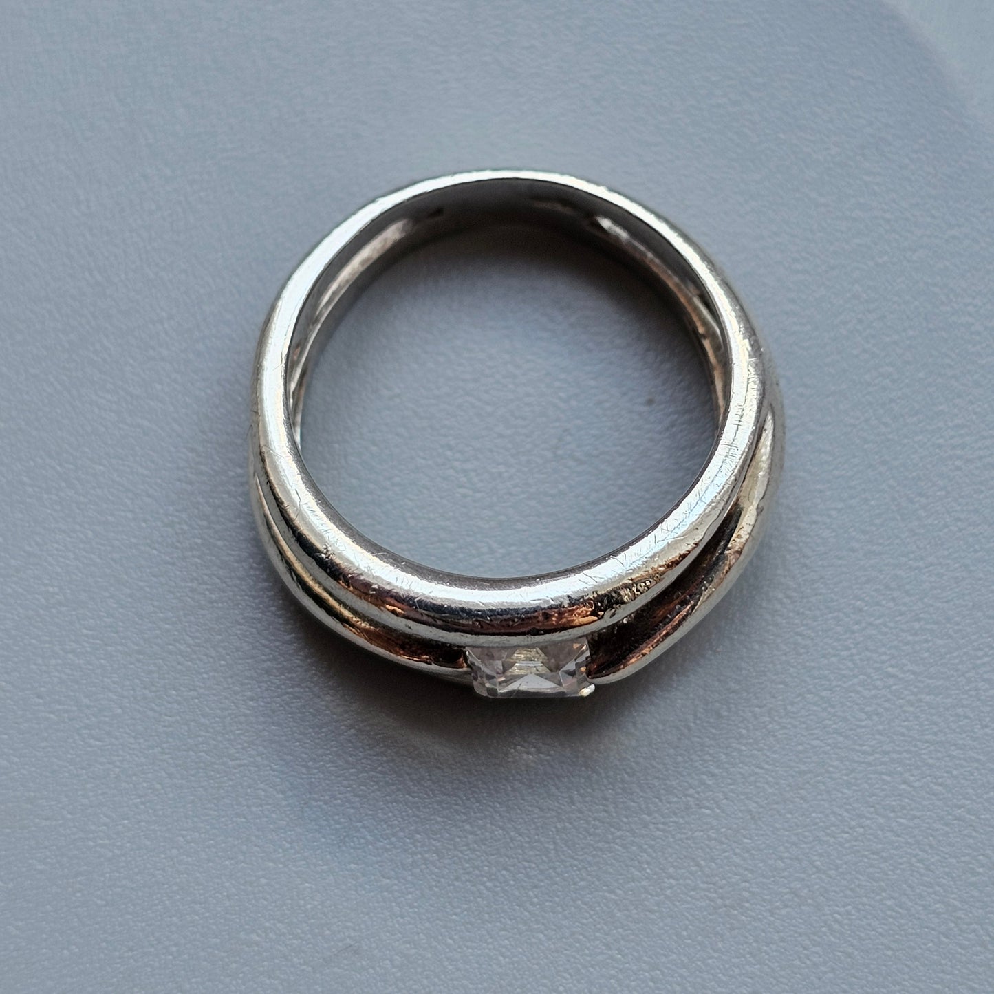 Contemporary Sterling Silver & Princess Cut Cubic Zirconia Ring  - UK Ring Size O 1/2 - US Ring Size 7.5