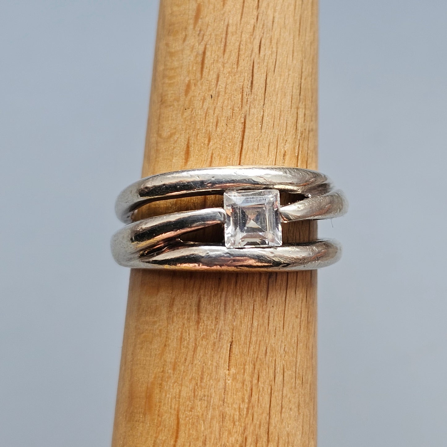 Contemporary Sterling Silver & Princess Cut Cubic Zirconia Ring  - UK Ring Size O 1/2 - US Ring Size 7.5