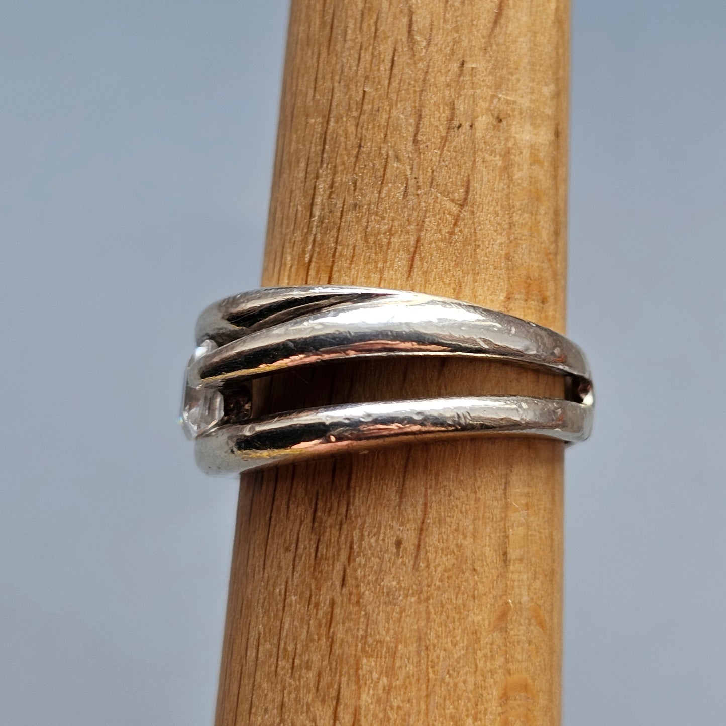 Contemporary Sterling Silver & Princess Cut Cubic Zirconia Ring  - UK Ring Size O 1/2 - US Ring Size 7.5