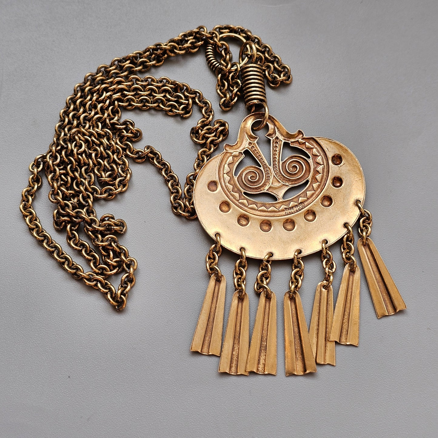 Large Kalevala Koru Moon Goddess Bronze Necklace Pendant