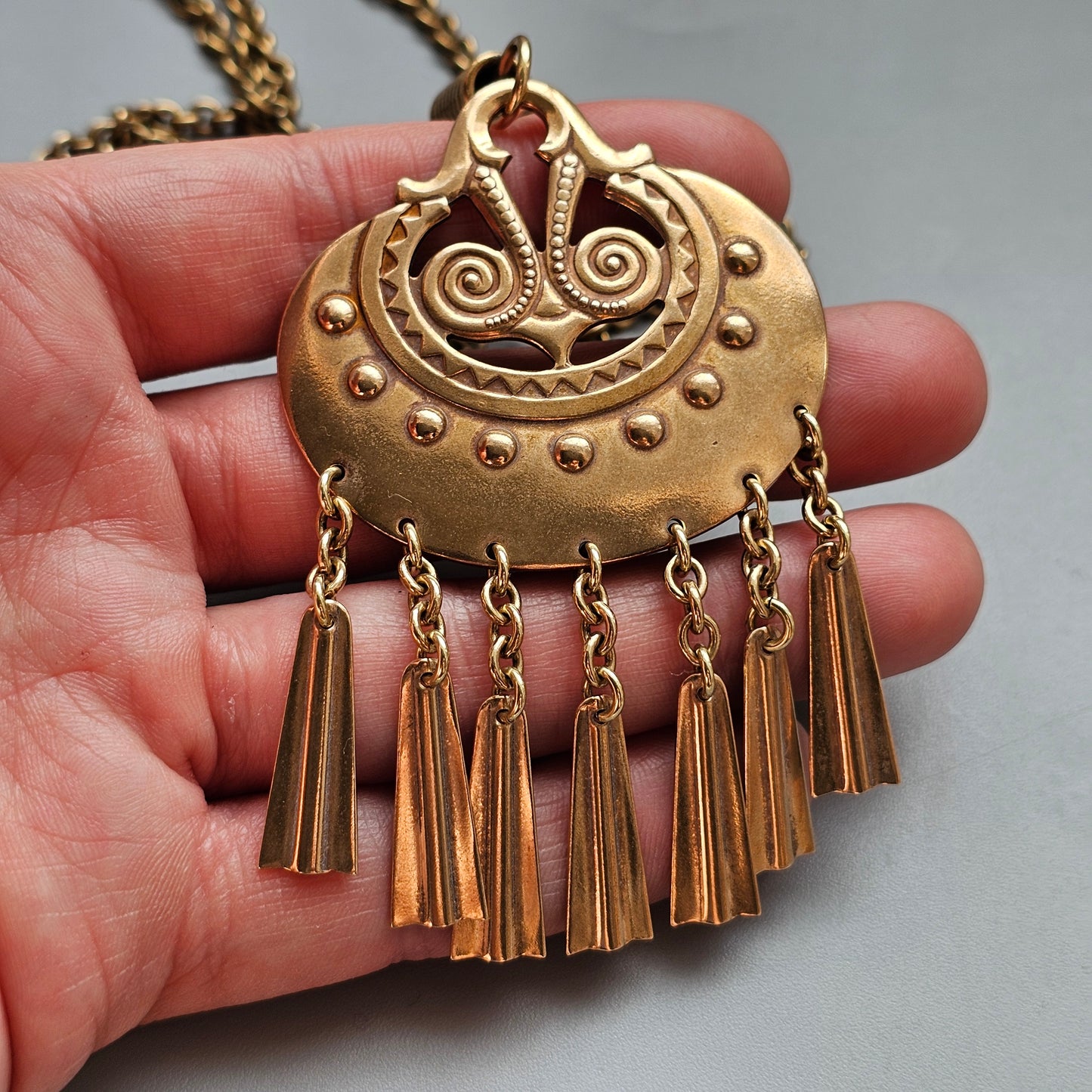 Large Kalevala Koru Moon Goddess Bronze Necklace Pendant