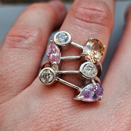 Contemporary Sterling Silver Ring & Cubic Zirconia Ring - UK Ring Size K 1/2 - US Ring Size 5.5