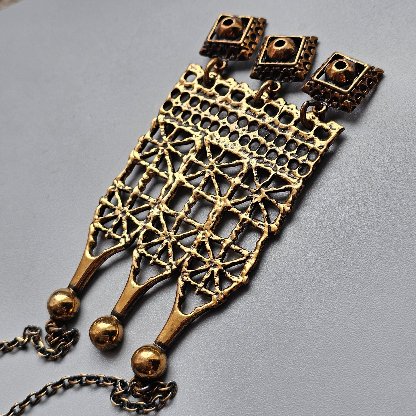 Vintage Pentti Sarpaneva Bronze “Pitsi” Lace Statement Necklace from Finland