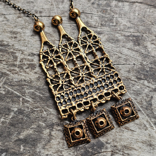 Vintage Pentti Sarpaneva Bronze “Pitsi” Lace Statement Necklace from Finland
