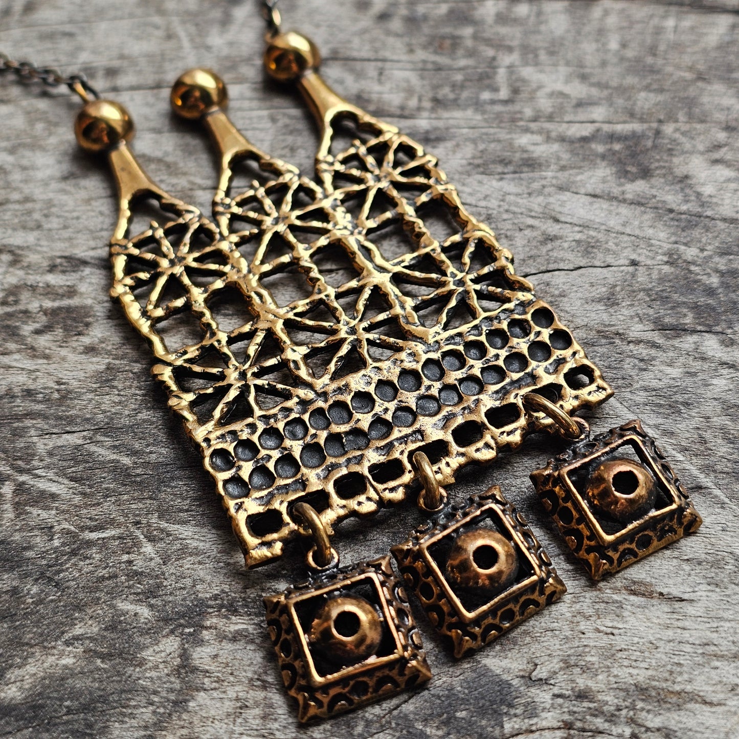 Vintage Pentti Sarpaneva Bronze “Pitsi” Lace Statement Necklace from Finland