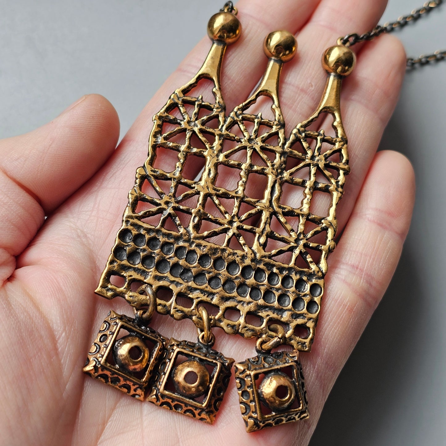 Vintage Pentti Sarpaneva Bronze “Pitsi” Lace Statement Necklace from Finland