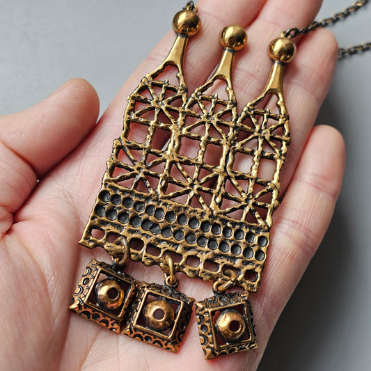Vintage Pentti Sarpaneva Bronze “Pitsi” Lace Statement Necklace from Finland
