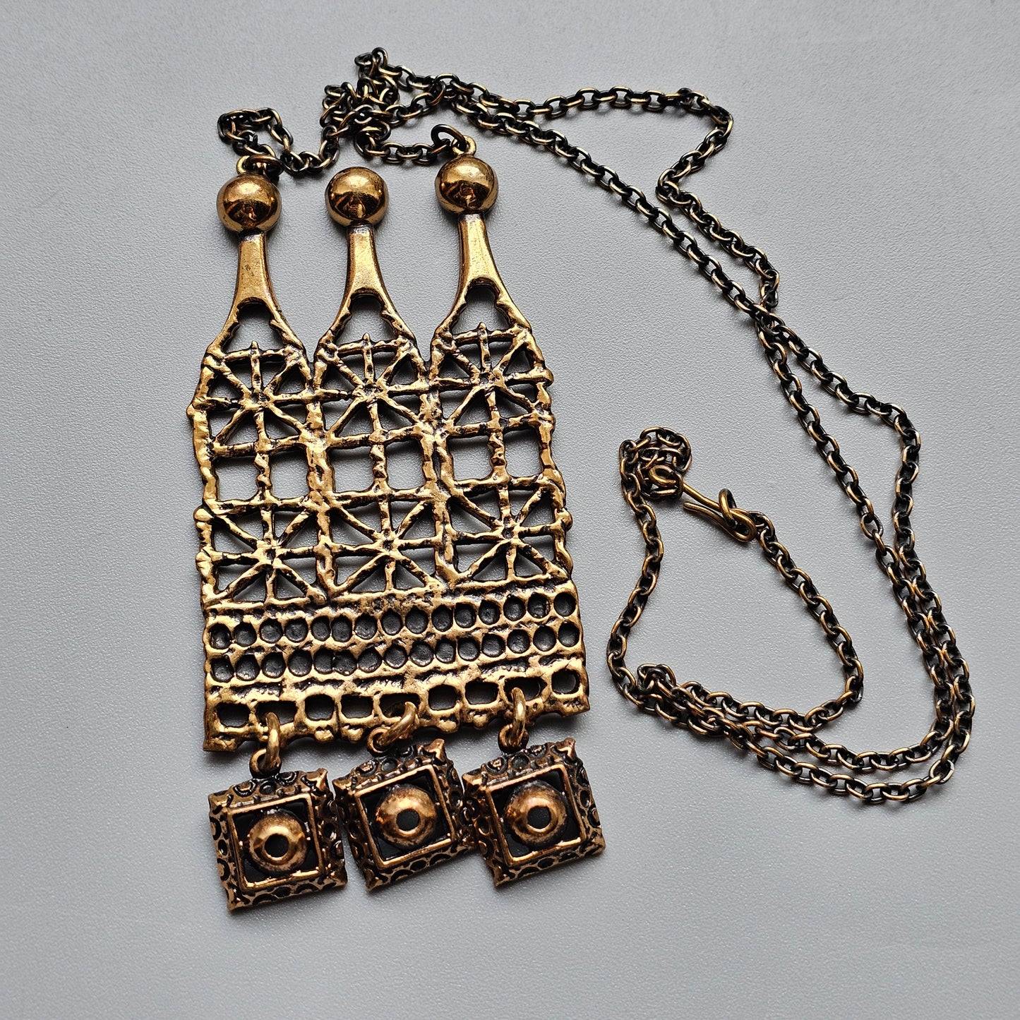 Vintage Pentti Sarpaneva Bronze “Pitsi” Lace Statement Necklace from Finland