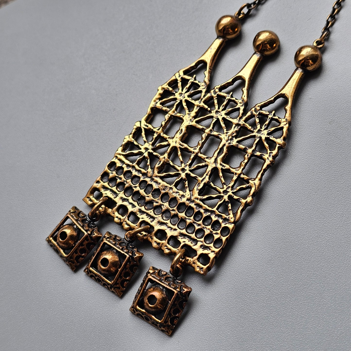 Vintage Pentti Sarpaneva Bronze “Pitsi” Lace Statement Necklace from Finland
