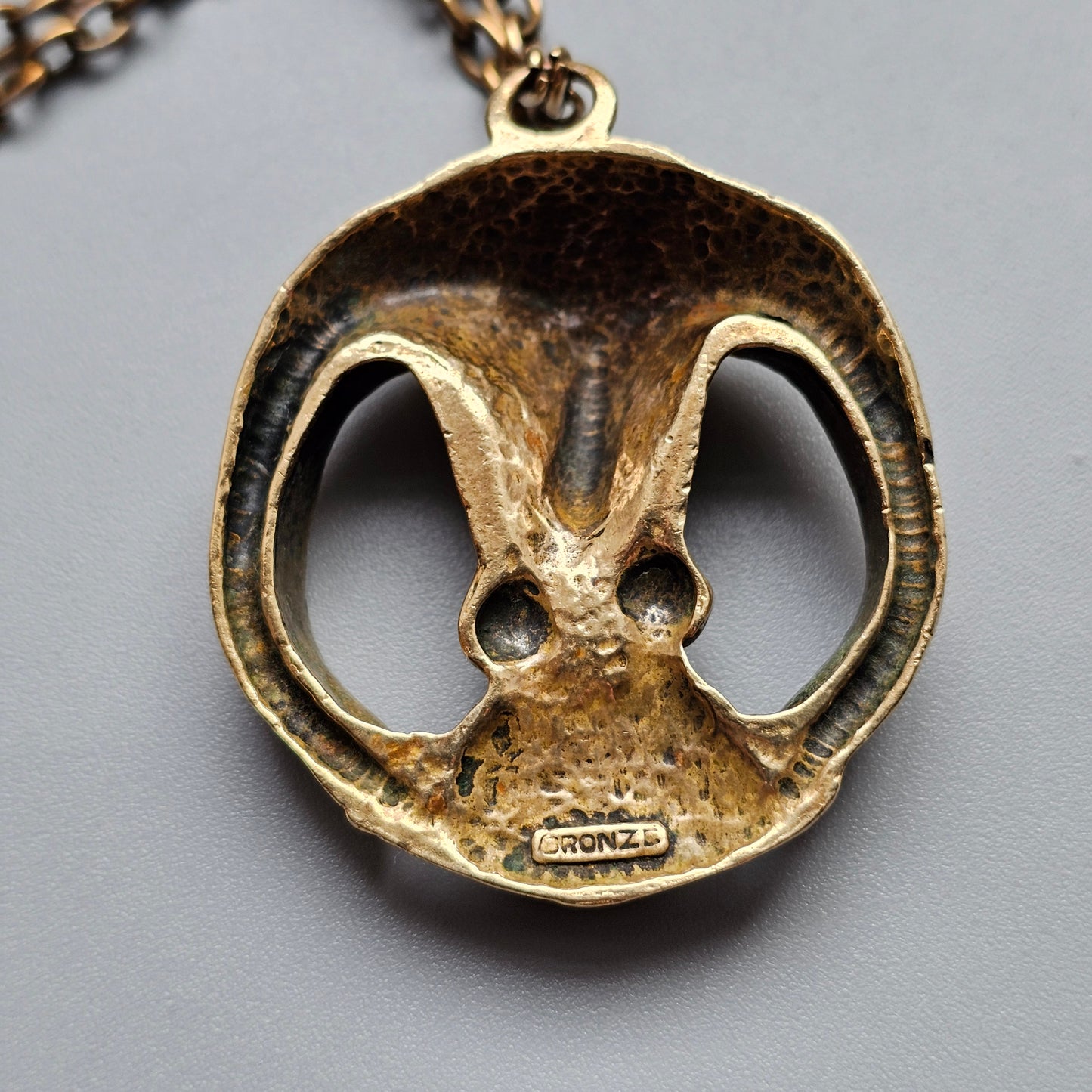 Vintage Sculptural Modernist Eagle Bronze Necklace