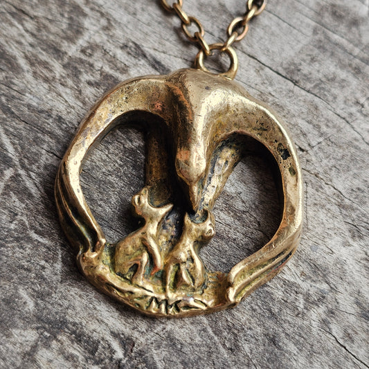 Vintage Sculptural Modernist Eagle Bronze Necklace