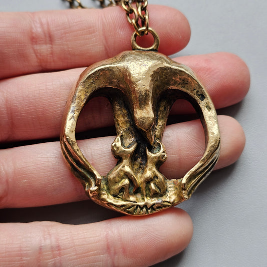 Vintage Sculptural Modernist Eagle Bronze Necklace