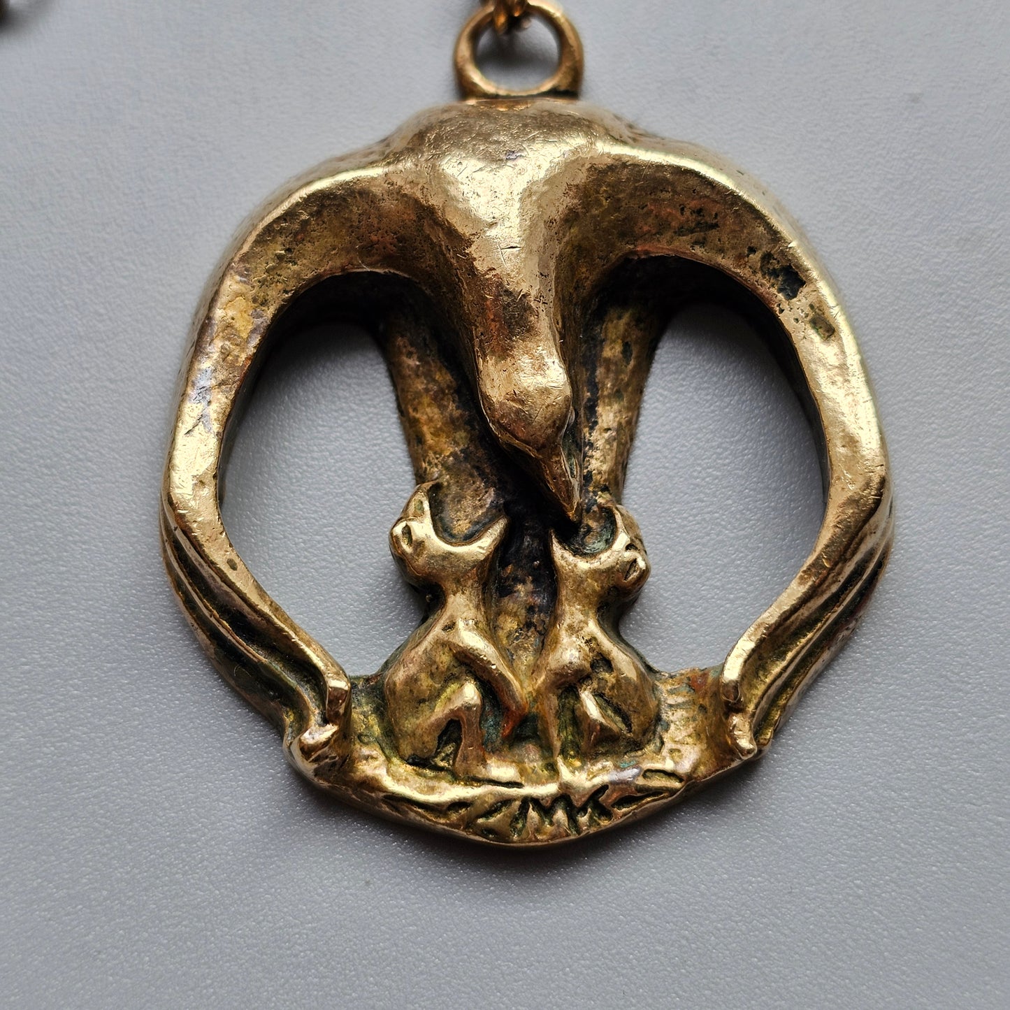 Vintage Sculptural Modernist Eagle Bronze Necklace