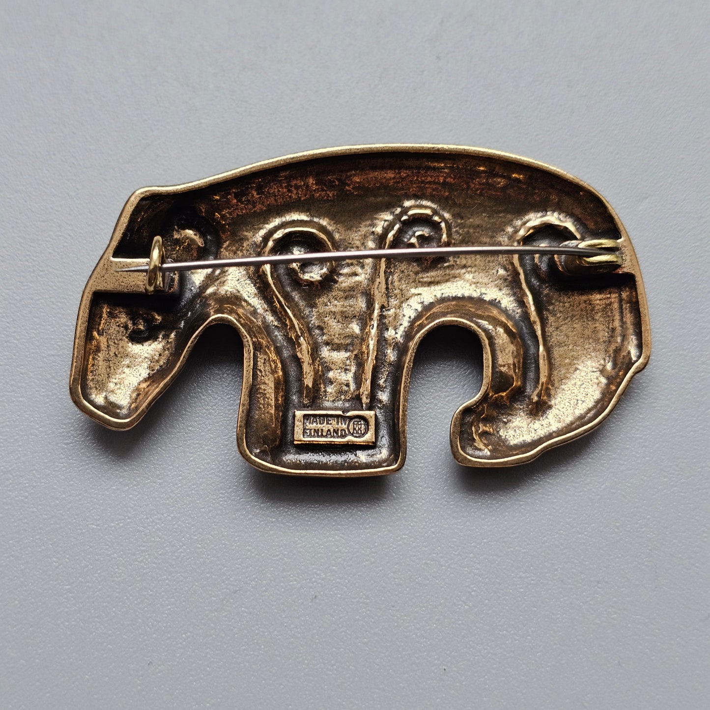 Large Vintage Finnish Kalevala Koru Bronze Bear Brooch