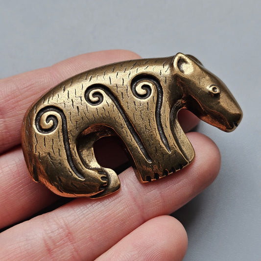 Large Vintage Finnish Kalevala Koru Bronze Bear Brooch
