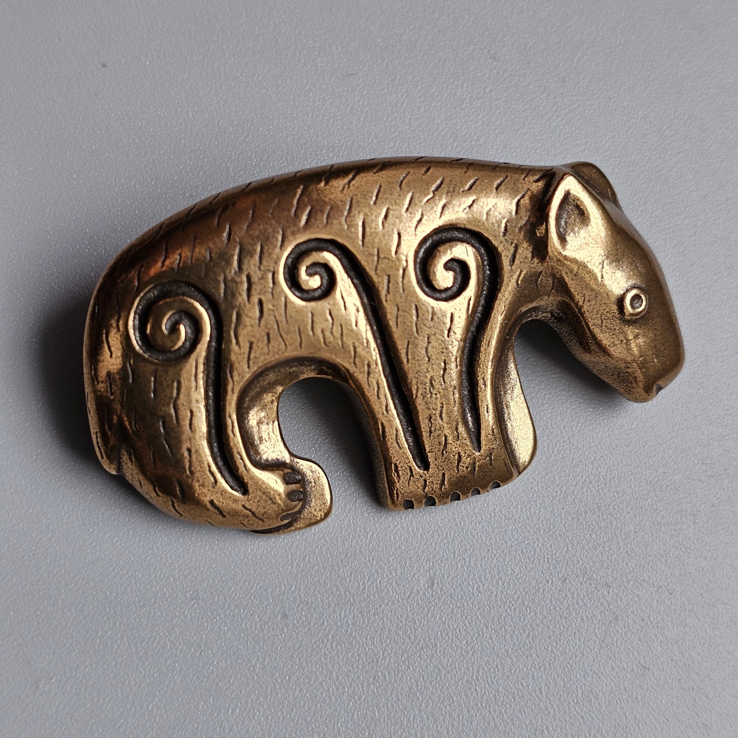 Large Vintage Finnish Kalevala Koru Bronze Bear Brooch