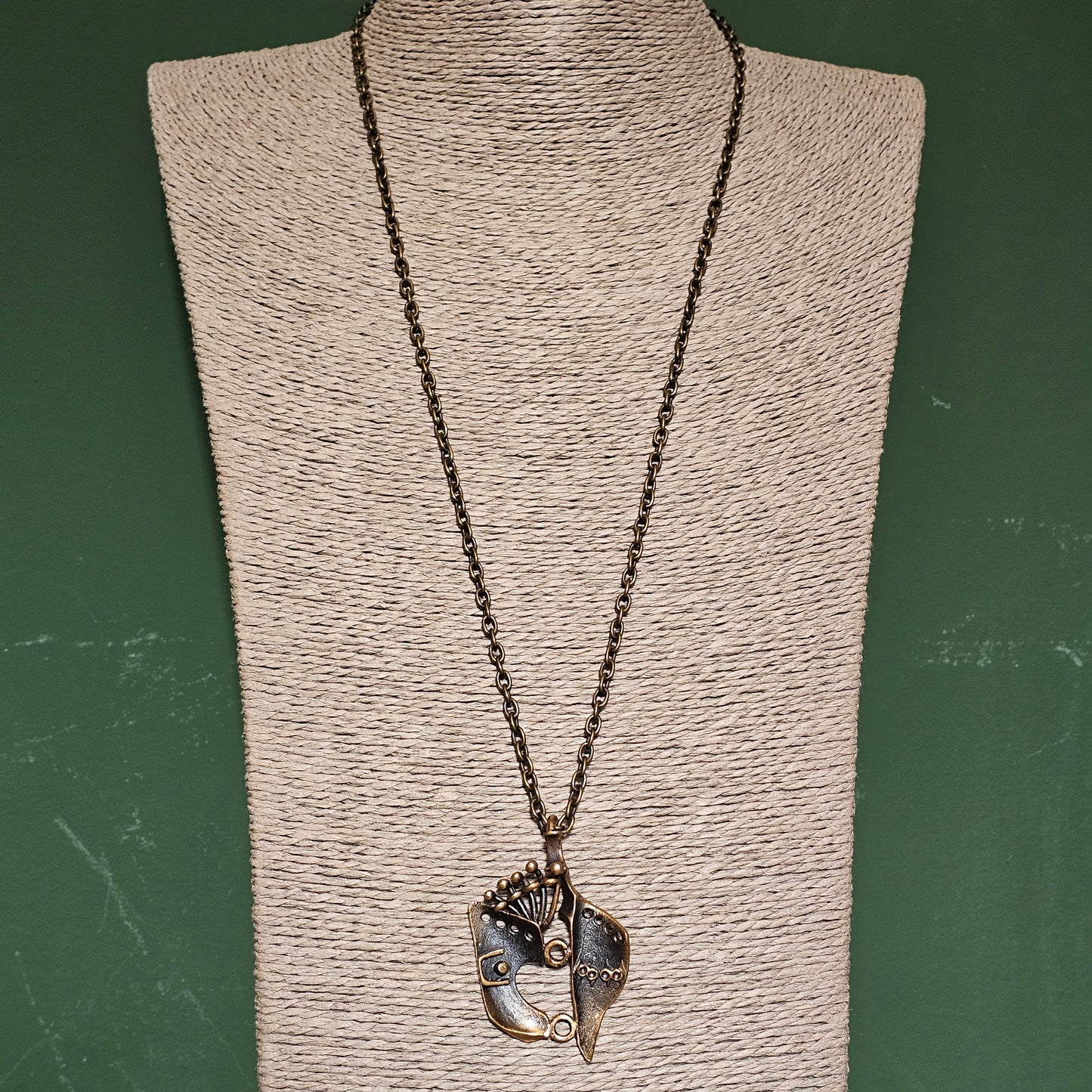Vintage Finnish Bronze Pendant Necklace 1970s Modernist Brutalist Style