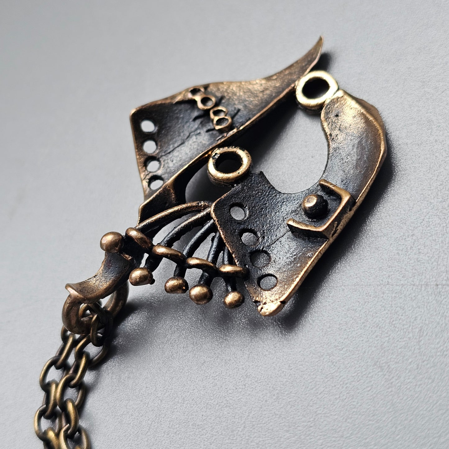 Vintage Finnish Bronze Pendant Necklace 1970s Modernist Brutalist Style
