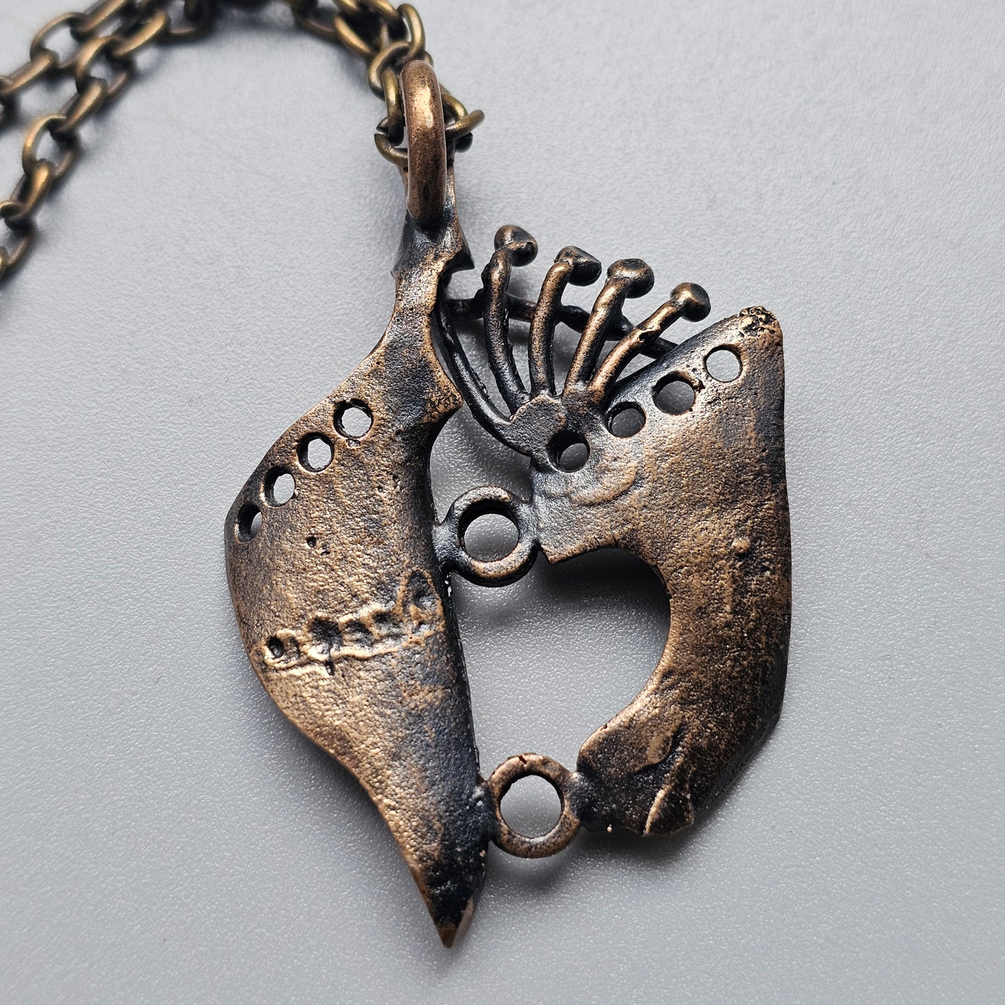 Vintage Finnish Bronze Pendant Necklace 1970s Modernist Brutalist Style