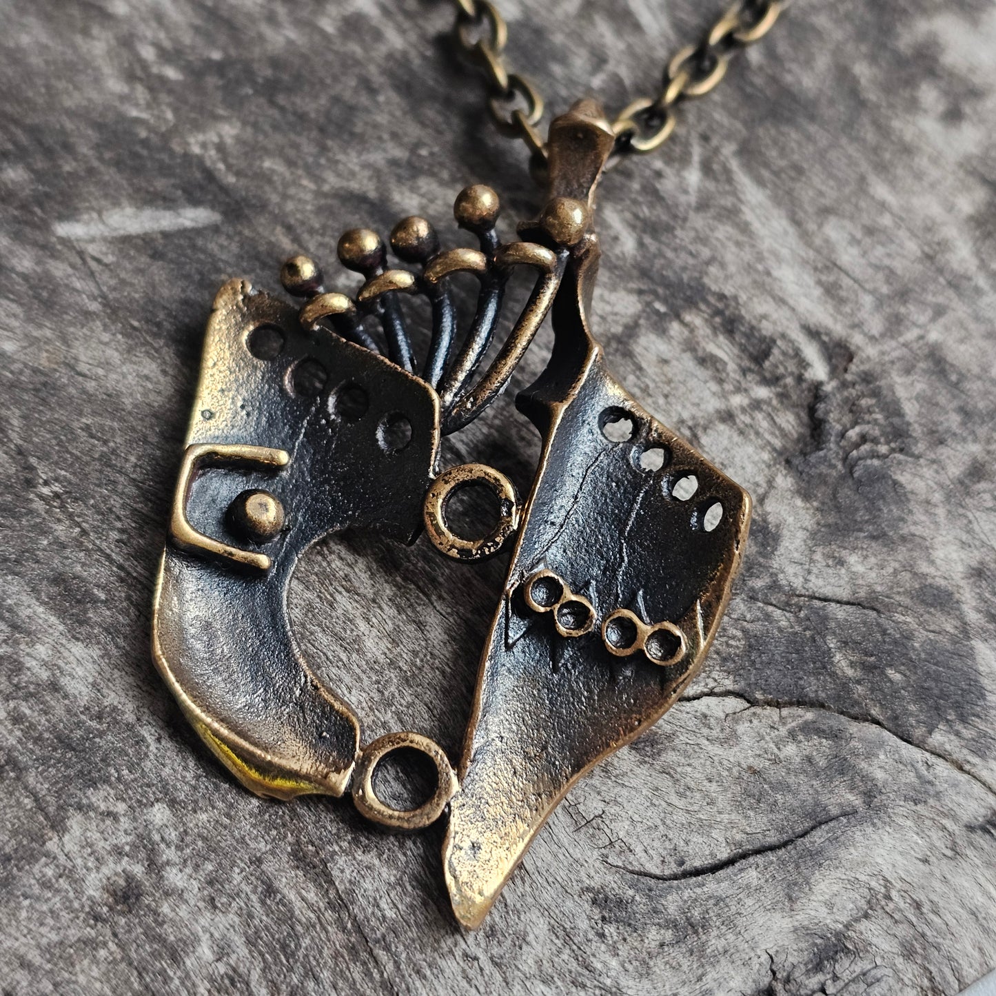 Vintage Finnish Bronze Pendant Necklace 1970s Modernist Brutalist Style