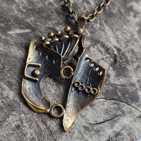 Vintage Finnish Bronze Pendant Necklace 1970s Modernist Brutalist Style