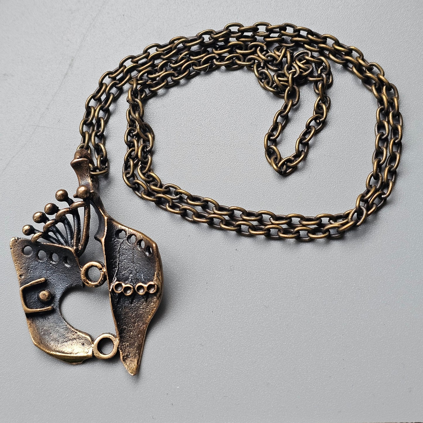 Vintage Finnish Bronze Pendant Necklace 1970s Modernist Brutalist Style