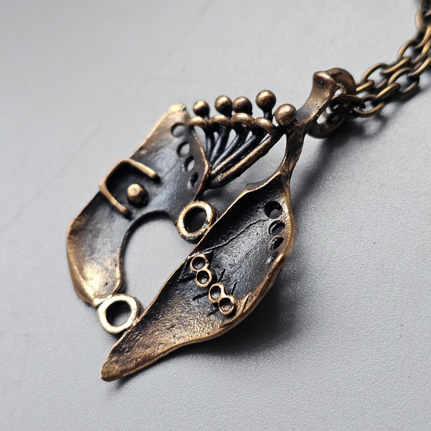 Vintage Finnish Bronze Pendant Necklace 1970s Modernist Brutalist Style