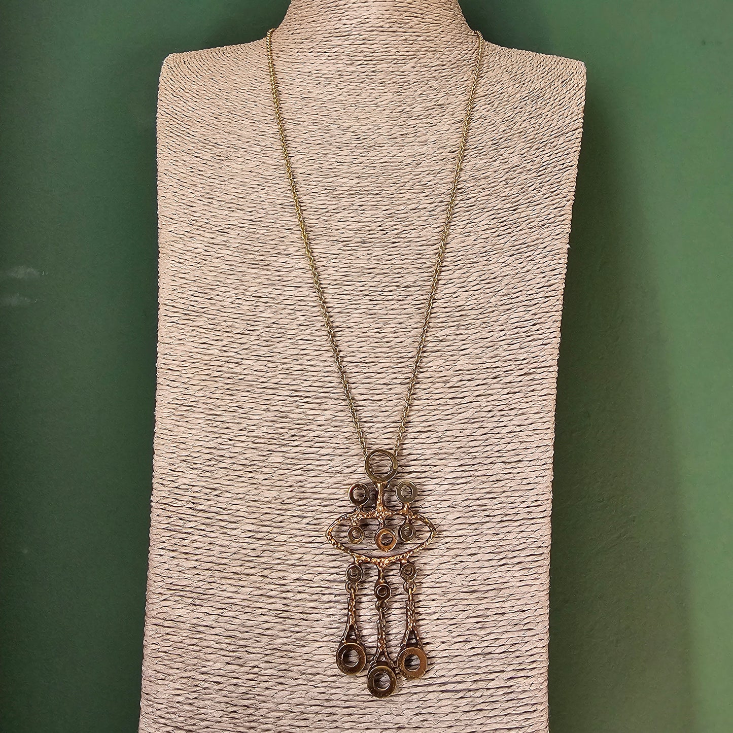 Vintage Finnish Bronze Kinetic Dangle Pendant Necklace 1970s Modernist Brutalist Style