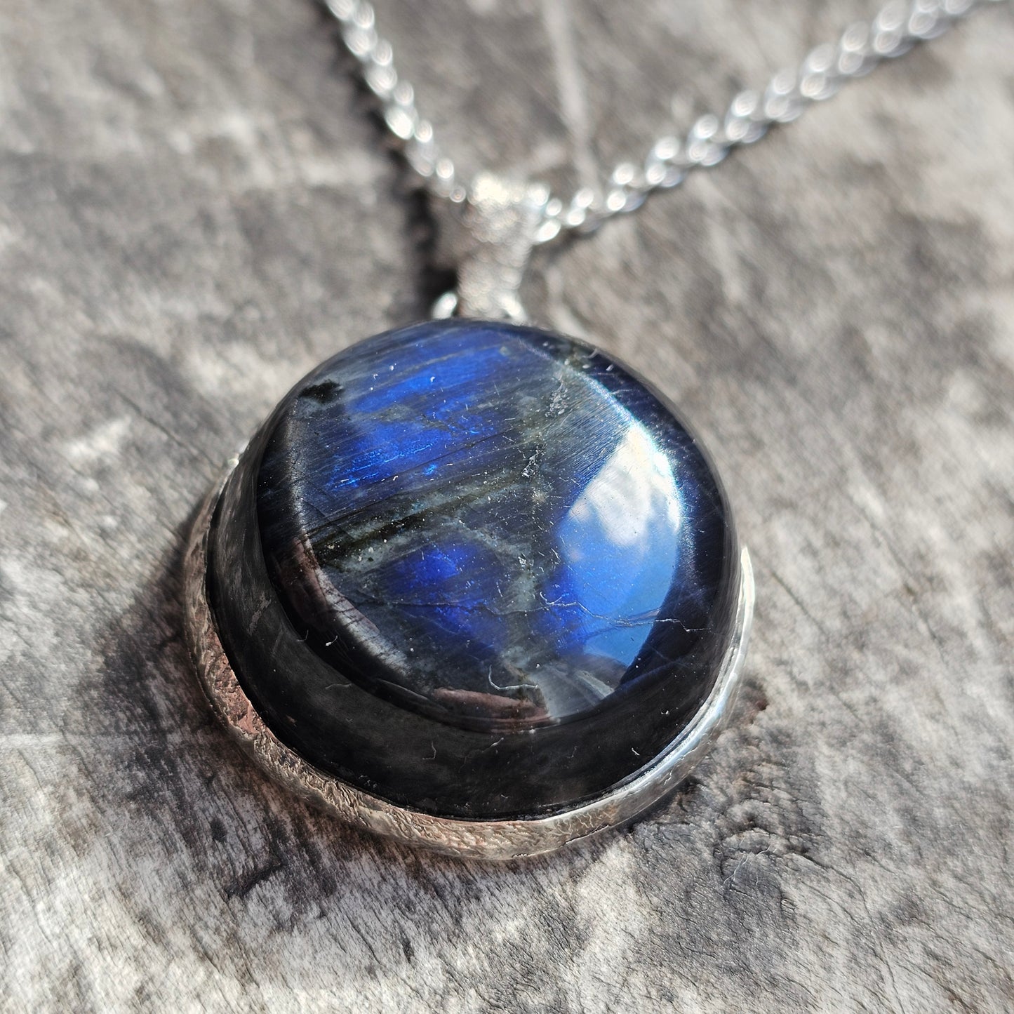 Vintage Modernist Style Finnish Silver & Spectrolite Necklace by Reijo Kettunen