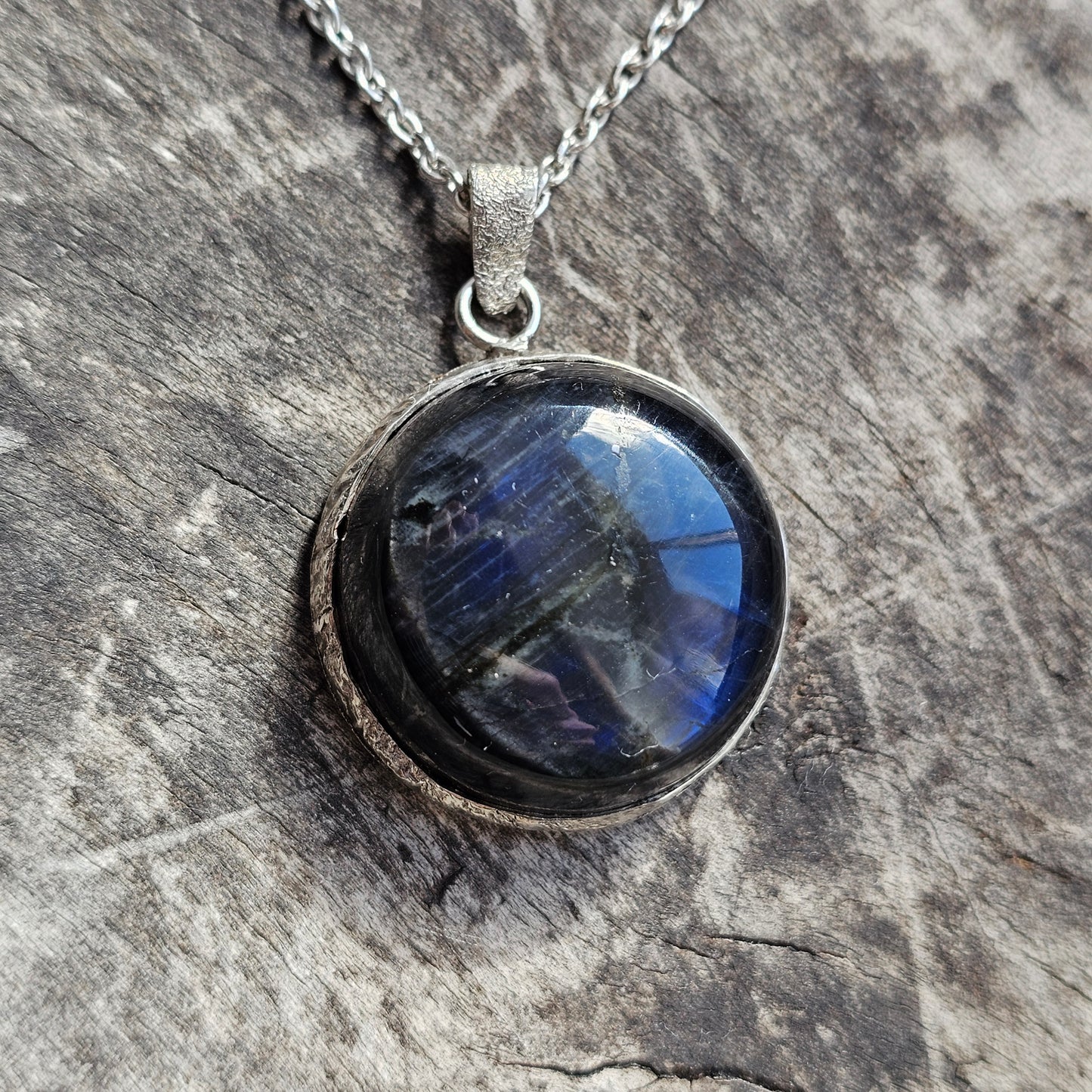 Vintage Modernist Style Finnish Silver & Spectrolite Necklace by Reijo Kettunen