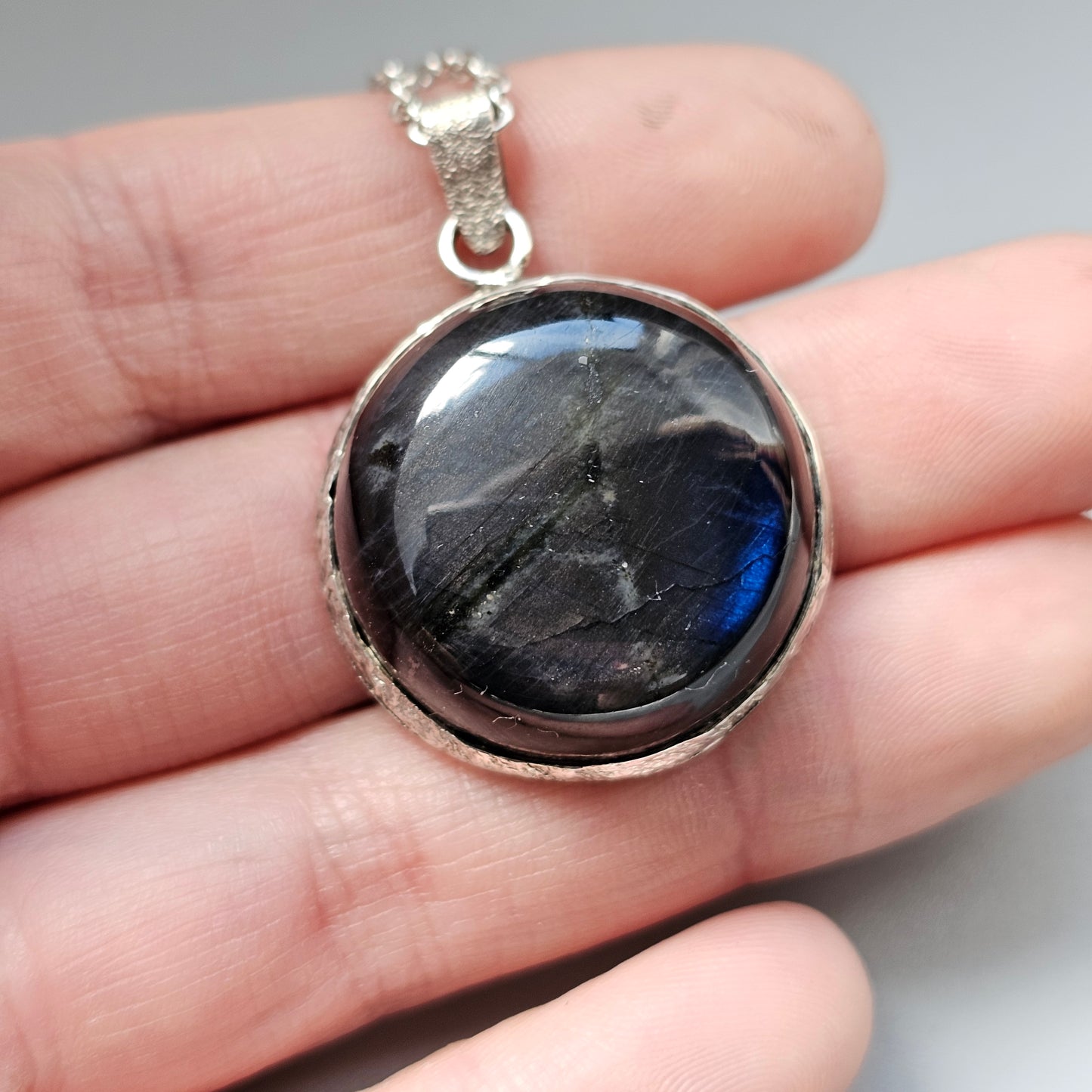 Vintage Modernist Style Finnish Silver & Spectrolite Necklace by Reijo Kettunen