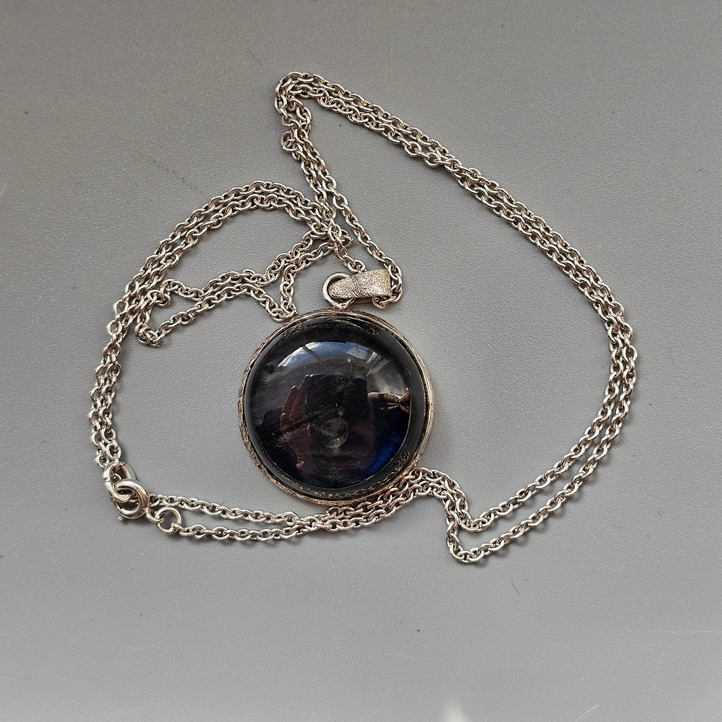 Vintage Modernist Style Finnish Silver & Spectrolite Necklace by Reijo Kettunen