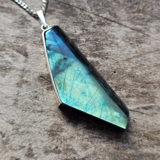 Contemporary Finnish Silver & Spectrolite Statement Necklace Pendant