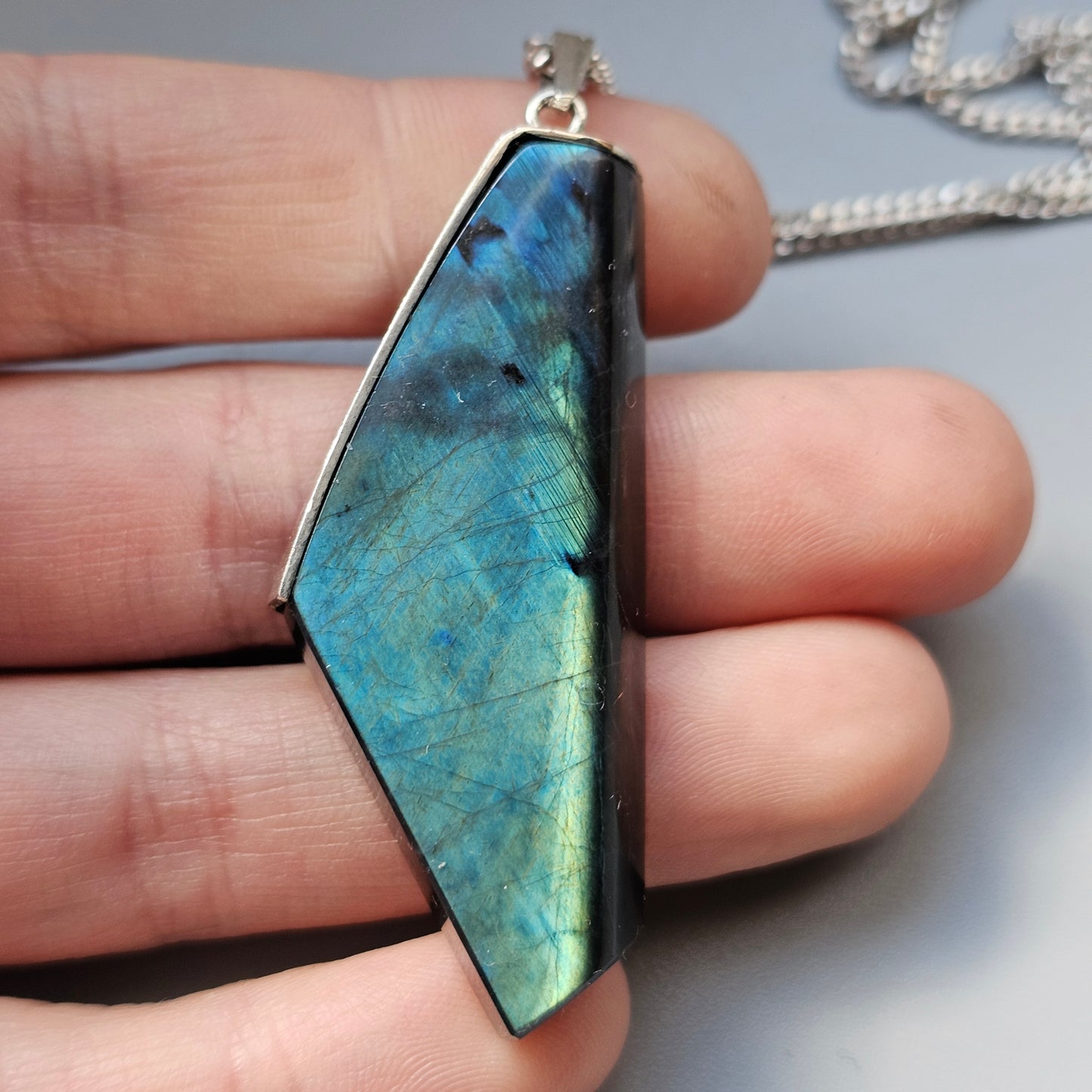 Contemporary Finnish Silver & Spectrolite Statement Necklace Pendant