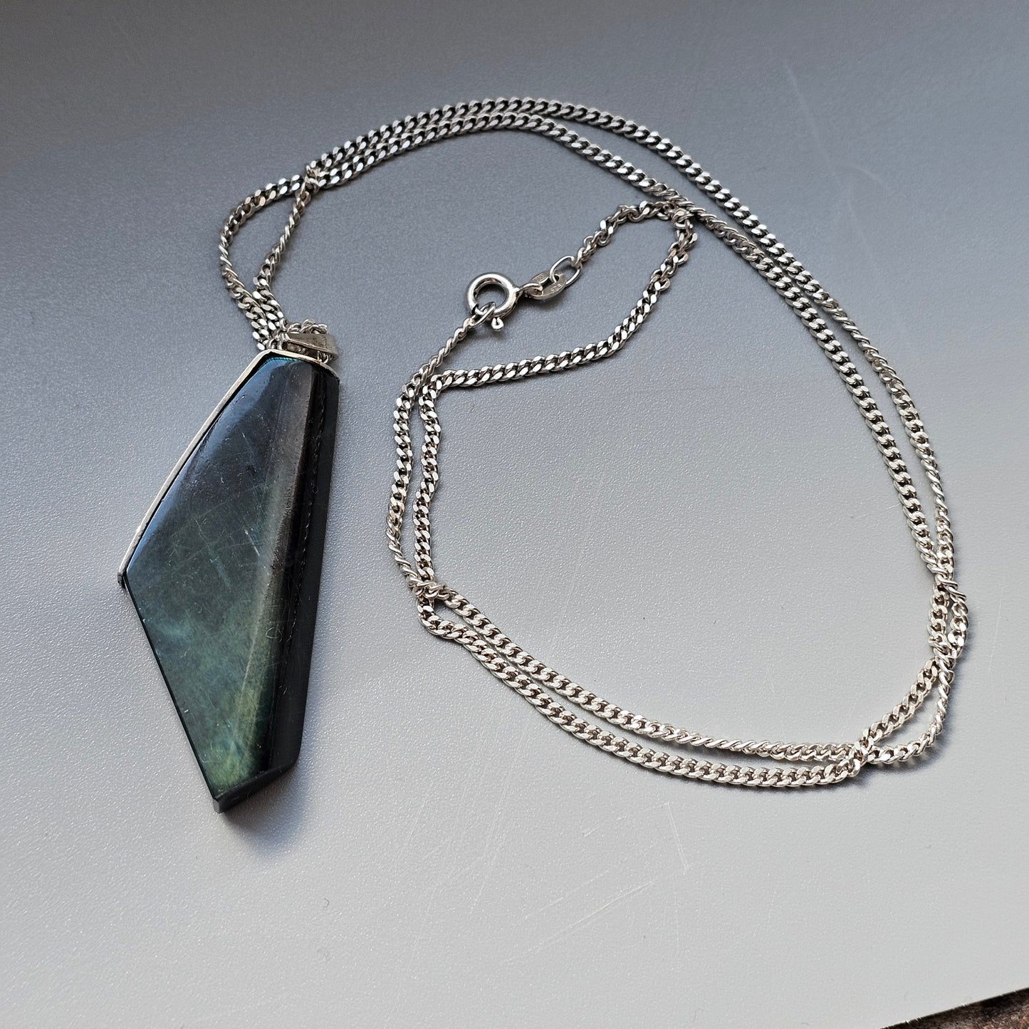 Contemporary Finnish Silver & Spectrolite Statement Necklace Pendant