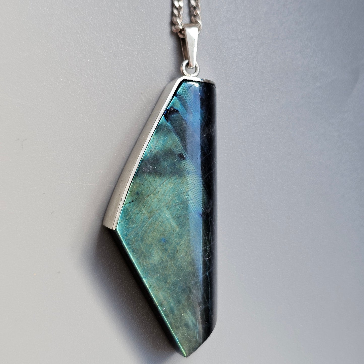 Contemporary Finnish Silver & Spectrolite Statement Necklace Pendant