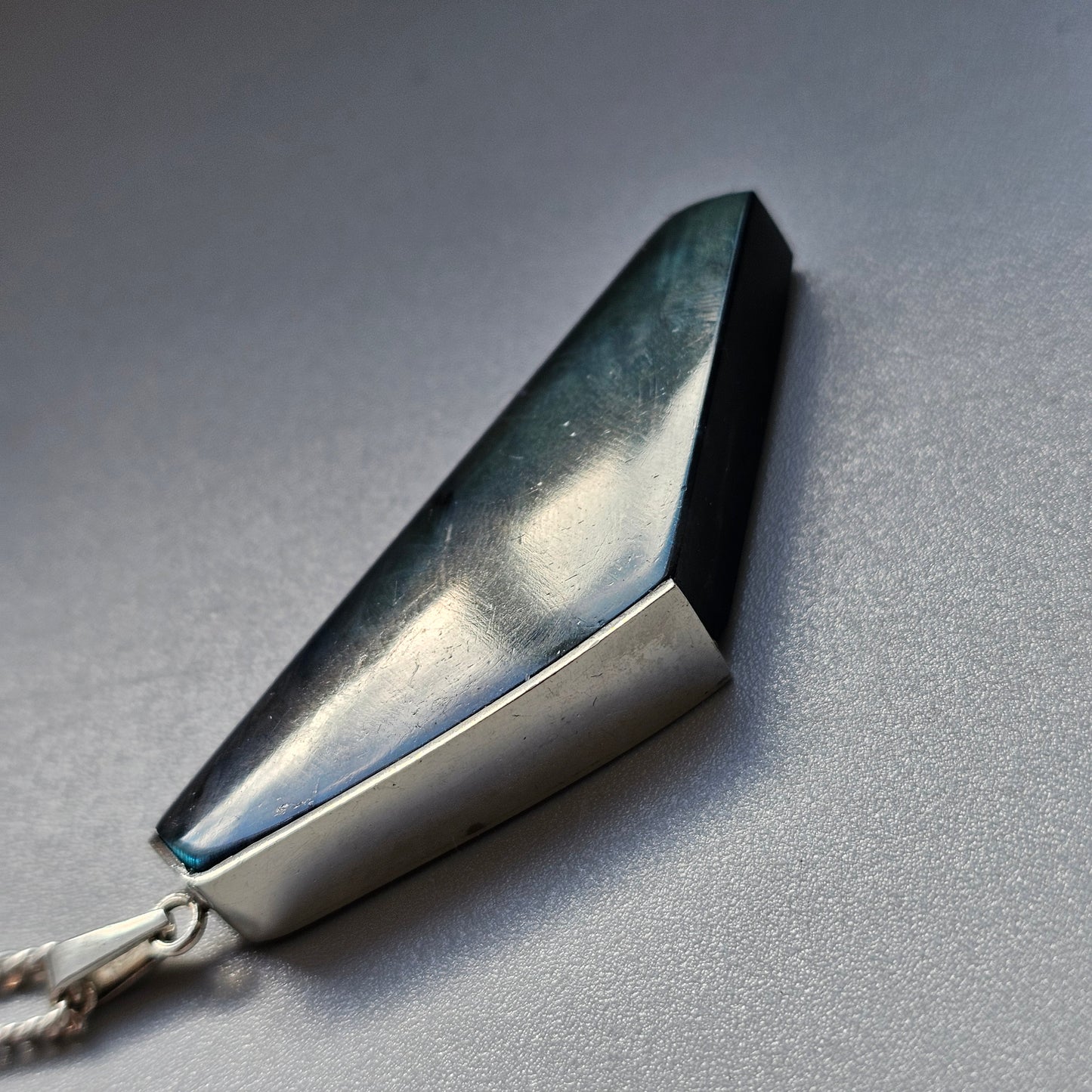 Contemporary Finnish Silver & Spectrolite Statement Necklace Pendant